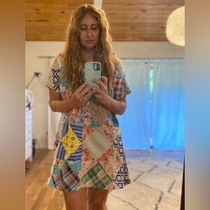 Handmade vintage quilt top dress medium
